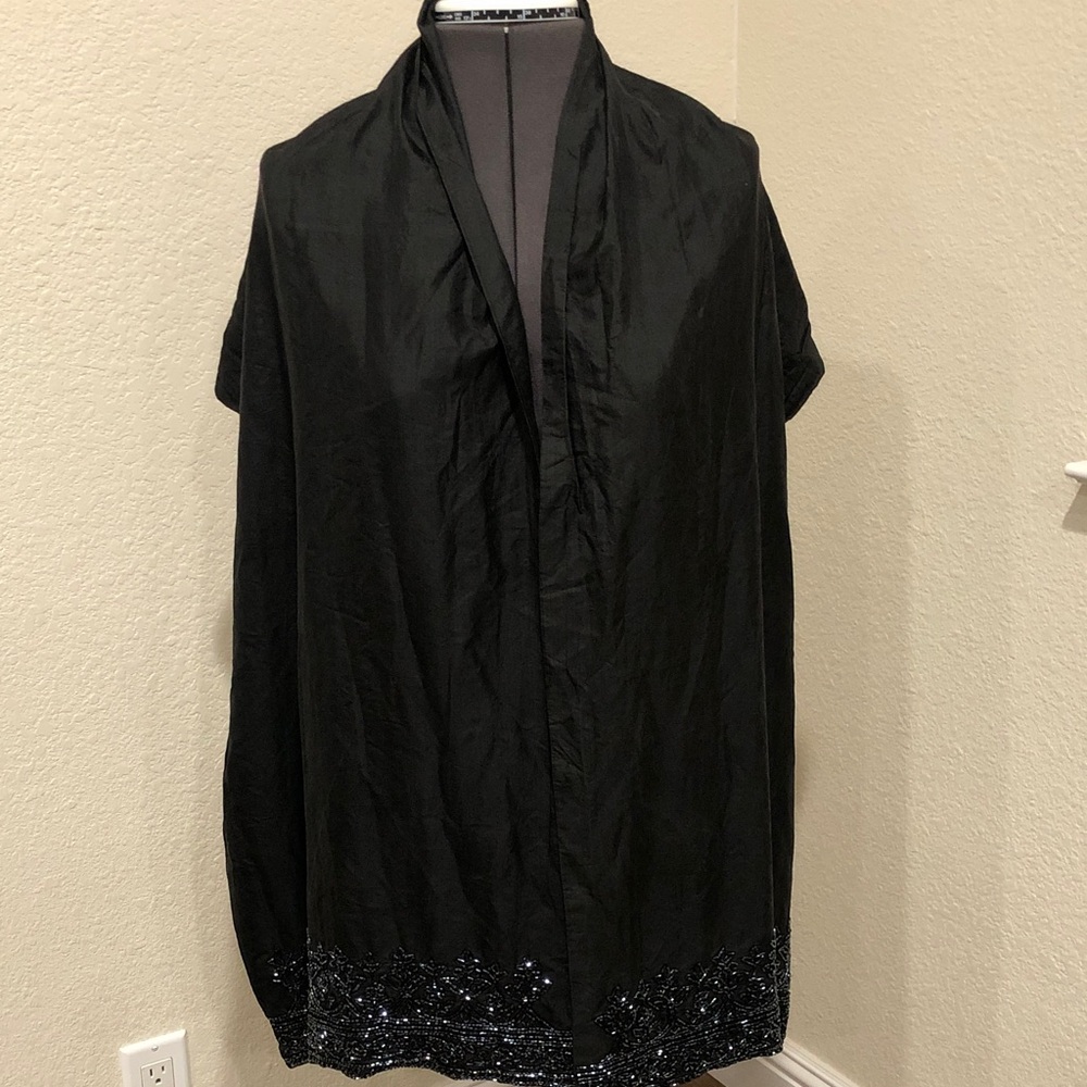 Elegant Black Shawl with Beaded Detail